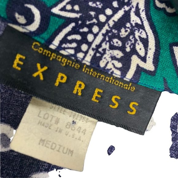 Vintage 90s Express Multi Print Collared Single Button Top Medium - Picture 4 of 9